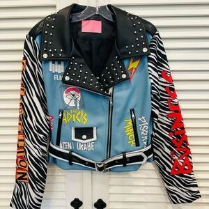 Azalea Wang Faux Leather Studded Moto Biker Jacket, Size M